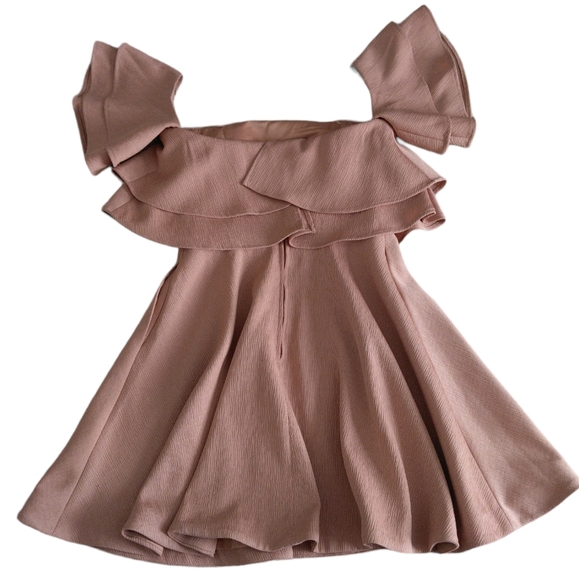 Keepsake Small Butterfly Off Shoulder Blush Pink Textured Mini Dress w/ Pockets - Picture 2 of 15
